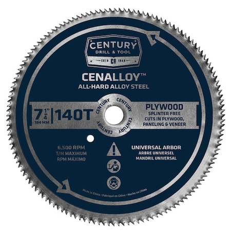 Circular Saw Blade Plywood All Steel Cenalloy 7-1/4 140T Univl Arbor